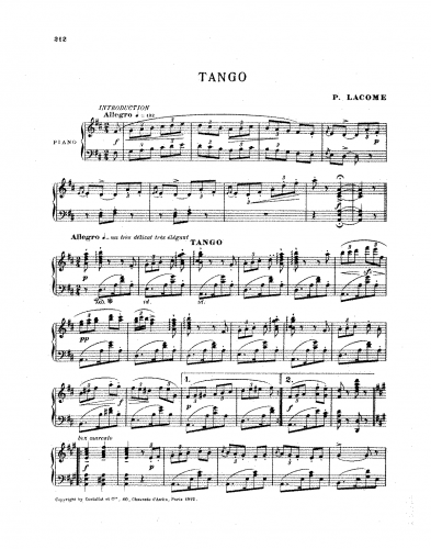 Lacôme d'Estalenx - Tango - Score
