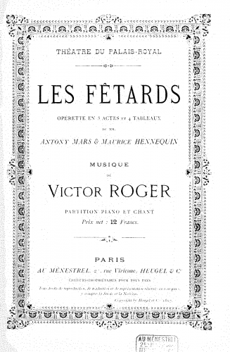 Roger - Les fêtards - Vocal Score - Score