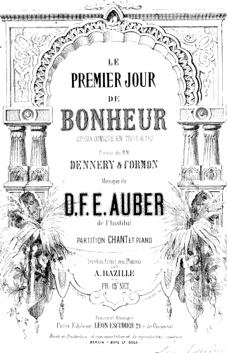 Auber - Le premier jour de bonheur - Vocal Score - Score