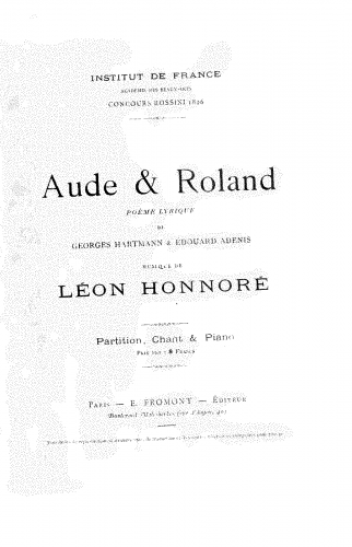Honnoré - Aude et Roland - Vocal Score - Score