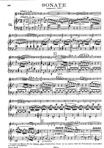 Mozart - Piano Sonata No. 17 - For Violin and Piano - Piano Score