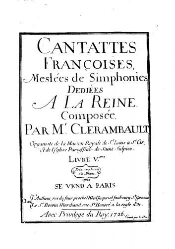 Clérambault - Cantates françoises, Book 5 - Score