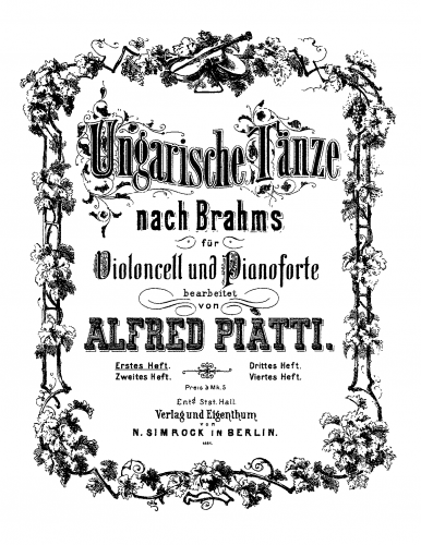 Brahms - Hungarian Dances - Complete Set For Cello and Piano (Piatti)
