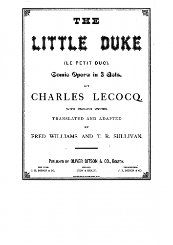 Lecocq - Le petit duc - Vocal Score - Score