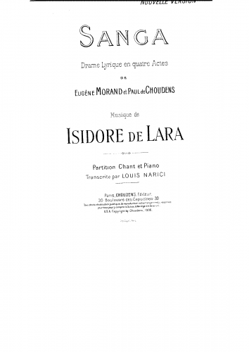De Lara - Sanga - Vocal Score Revised version - Score