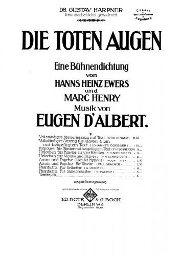 Albert - Die toten Augen - For Piano solo (Doebber) - Score