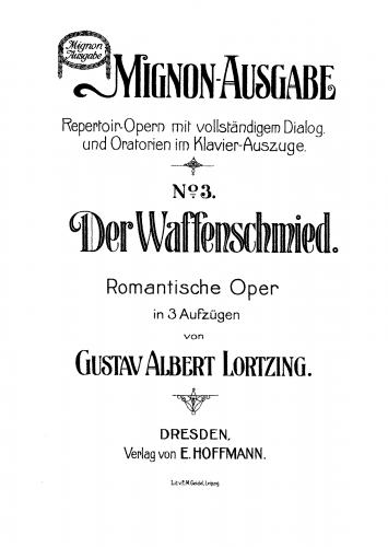 Lortzing - Der Waffenschmied - Vocal Score - Score