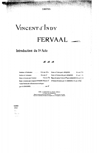Indy - Fervaal, Op. 40 - Introduction du 1er Acte - Score