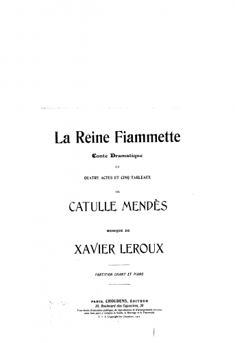 Leroux - La reine Fiammette - Vocal Score - Score