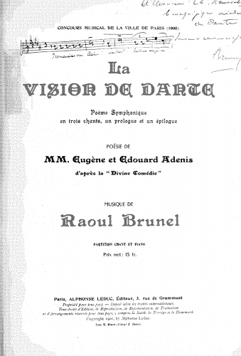 Brunel - La vision de Dante - Vocal Score - Score