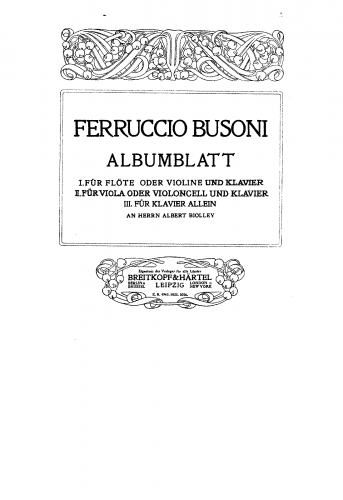 Busoni - 3 Albumblätter - Piano Score Albumblatt No. 1 - Score