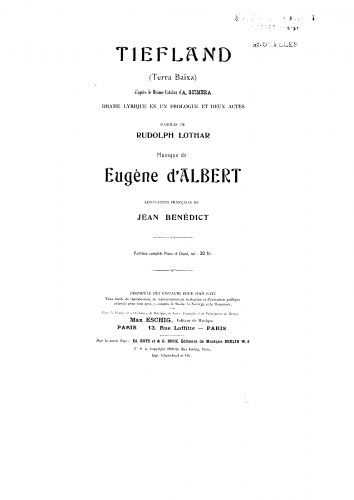 Albert - Tiefland - Vocal Score - Score