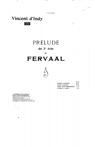 Indy - Fervaal, Op. 40 - Prelude du 3e Acte - Score