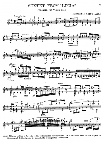Saint-Lubin - Fantaisie sur un thême de Lucia Lammermoor - Score