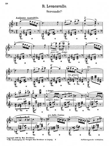 Leoncavallo - Sérénade - For Piano solo - Score