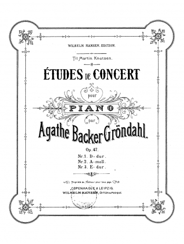 Backer-Grøndahl - 3 Etudes de Concert, Op. 47 - Piano Score - Score