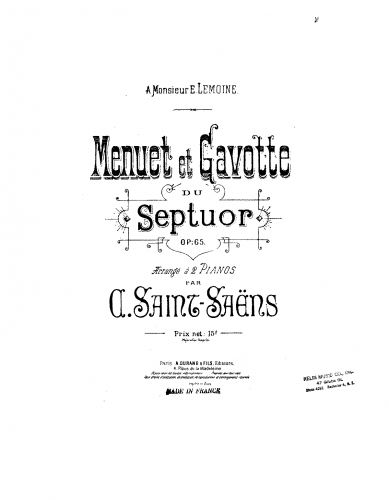 Saint-Saëns - Septet Op. 65 - Menuet & Gavotte For 2 Pianos (Composer)