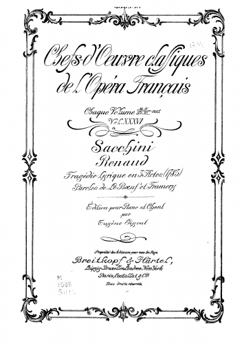 Sacchini - Renaud - Vocal Score - Score