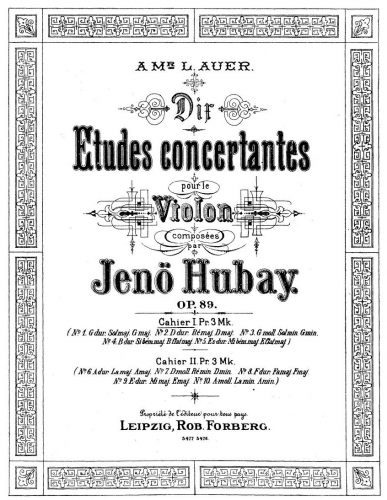 Hubay - 10 Études concertantes - Cahier II (Nos.6-10)