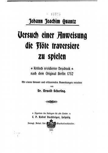 Quantz - Versuch einer Anweisung die Flöte traversiere zu spielen (1752) - Complete Book