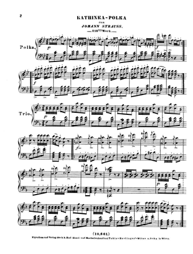 Strauss Sr. - Beliebte Kathinka-Polka - For Piano solo - Score