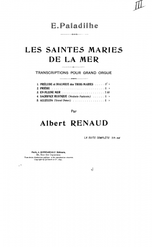 Paladilhe - Les saintes Maries de la mer - Selections For Organ (Renaud) - Score