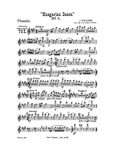 Brahms - Hungarian Dances - No. 5 For Wind Band (Laurendeau)