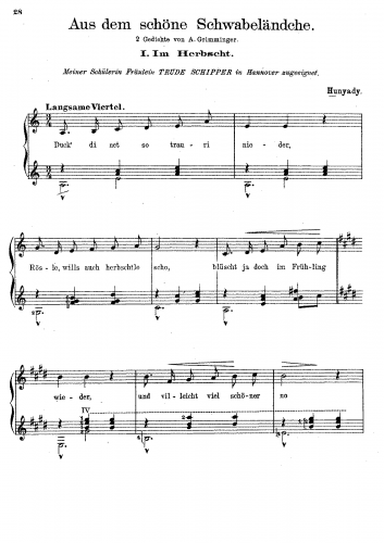 Hunyadi - Aus dem schöne Schwabeländche - Score