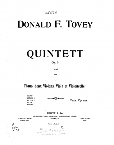Tovey - Piano Quintet, Op. 6