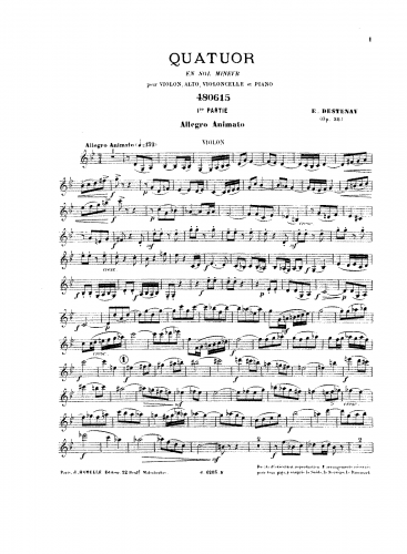 Destenay - Piano Quartet, Op. 38