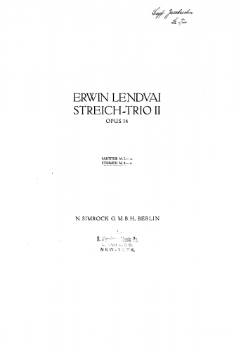 Lendvai - String Trio No. 2, Op. 14