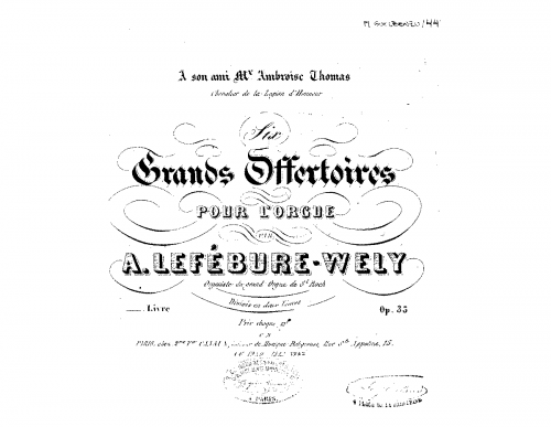 Lefébure-Wély - Six Offertoires for Organ - Offertoires Nos.1 & 2