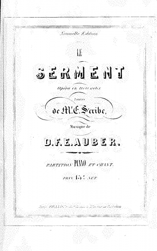 Auber - Le serment, ou Les faux monnoyeurs - Vocal Score - Score