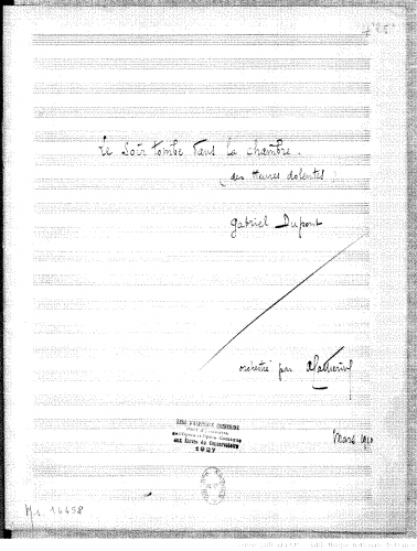 Dupont - Les heures dolentes - Le Soir tombe dans la chambre (No. 2) For Voice and Orchestra (Catherine) - Score