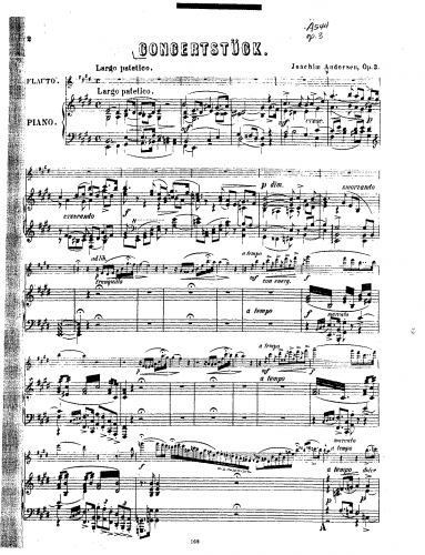 Andersen - Concert Piece for Flute and Orchestra, Op. 3 - For Flute and Piano (Composer) - Score