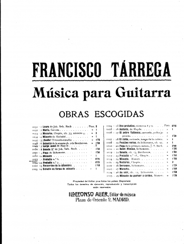 Tárrega - Pereludio No. 6 - Guitar score
