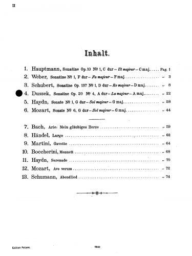 Dussek - 6 Piano Sonatinas, Op. 20 - Sonatina No. 4 in A For Violin and Piano (Hermann) - Violin and Piano score, Violin part