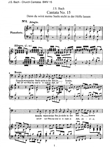 Bach - Denn du wirst meine Seele nicht in der Hölle lassen - Vocal Score - Score