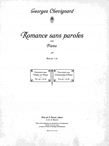 Chevignard - Romance Sans Paroles - Cello and Piano score, Violin (Cello) part