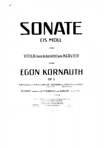 Kornauth - Viola Sonata - For Clarinet and Piano (Piguet)