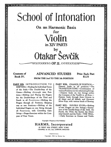 Sev?ík - School of Intonation on an Harmonic Basis for Violin