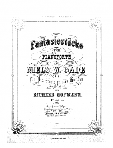Gade - 4 Fantasiestykker - For Piano 4 Hands (Hofmann) - Score