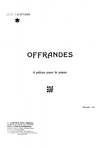 Delafosse - Offrandes: 6 pièces pour le piano - Score