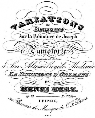 Herz - Variations de Bravoure sur la Romance de Joseph, Op. 20 - Score