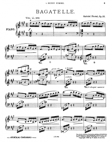 Pierné - Bagatelle, Op. 33 - Score