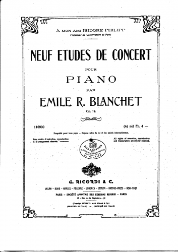 Blanchet - 9 Etudes de Concert, Op. 19 - Score