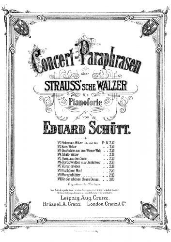 Schütt - Concert Paraphrases on J. Strauss's Waltz Motifs - No. 9 - Morgenblätter (Morning Papers)