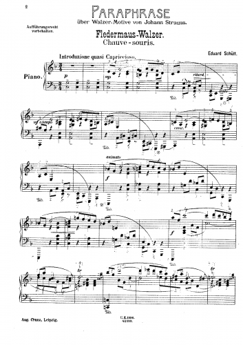 Schütt - Concert Paraphrases on J. Strauss's Waltz Motifs - No. 1 - Fledermaus-Walzer (Du und Du) (The Bat)