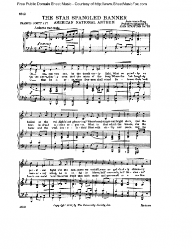 Smith - The Star-Spangled Banner - For Piano solo - Piano Score with Words (in B♭)