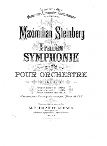 Steinberg - Symphony No. 1, Op. 3 - For Piano 4 Hands (Composer) - Score